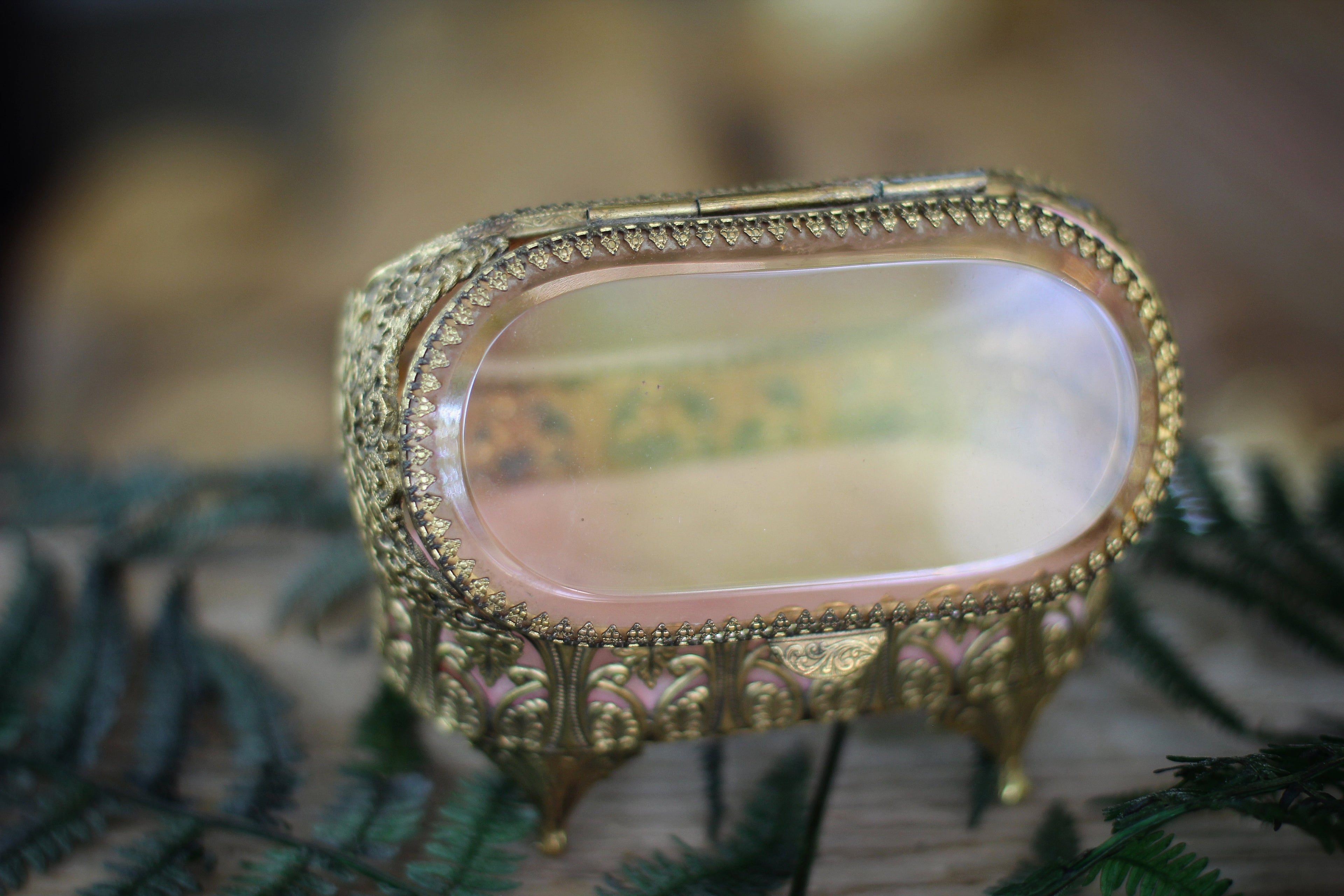 Antique Rare Amber Tinted Jewelry Box