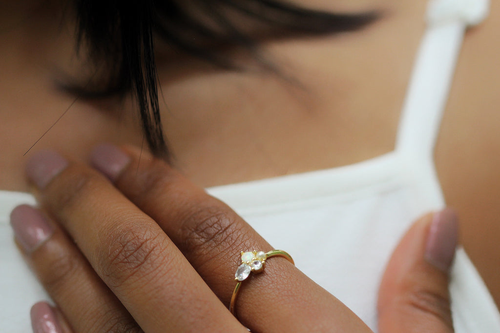 Mystical Dream Opal Crystals Cluster Ring