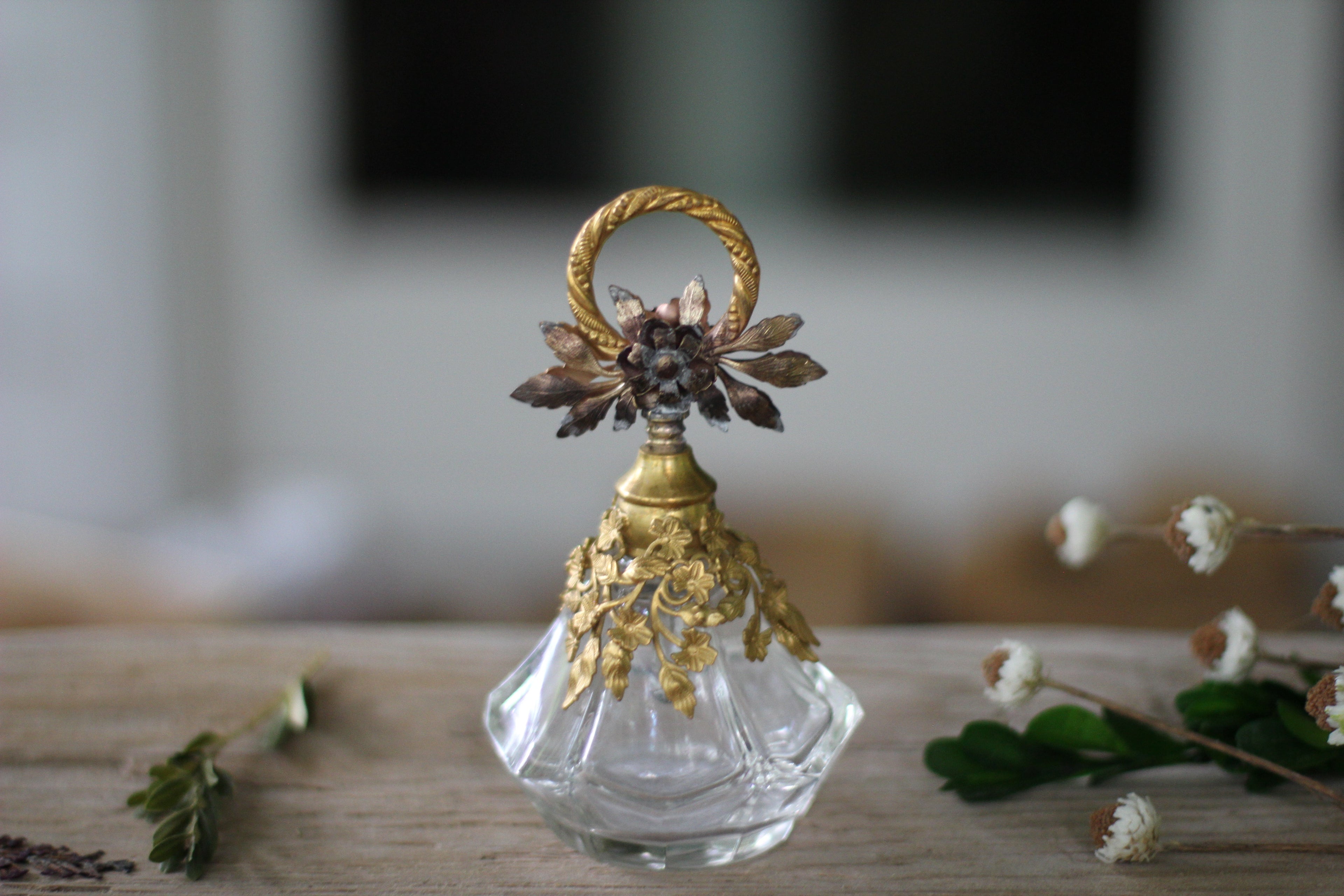 Antique Rare Floral Collar Glass Perfume Bottle