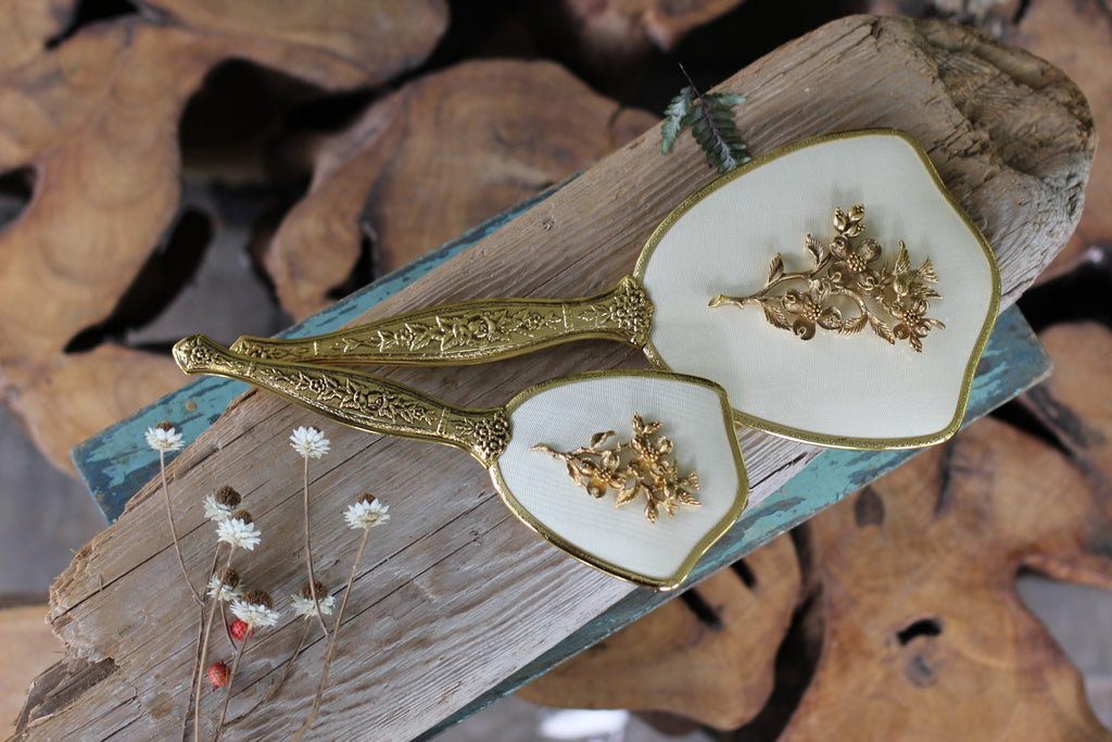 Antique Raised Dogwood & Birds Vanity Set