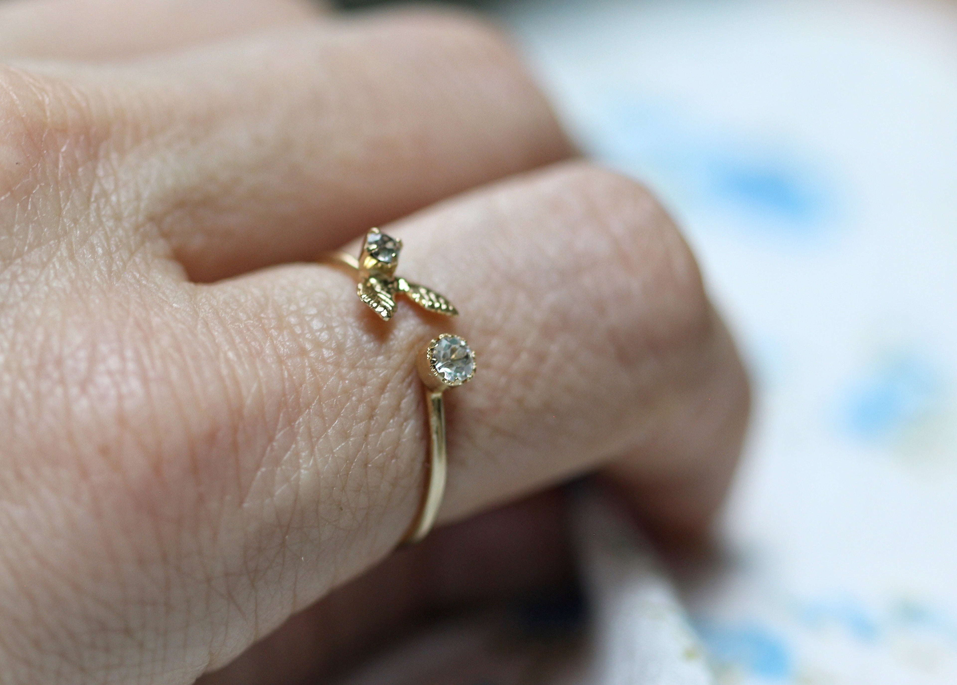 Ariel Crystals Leaves Ring