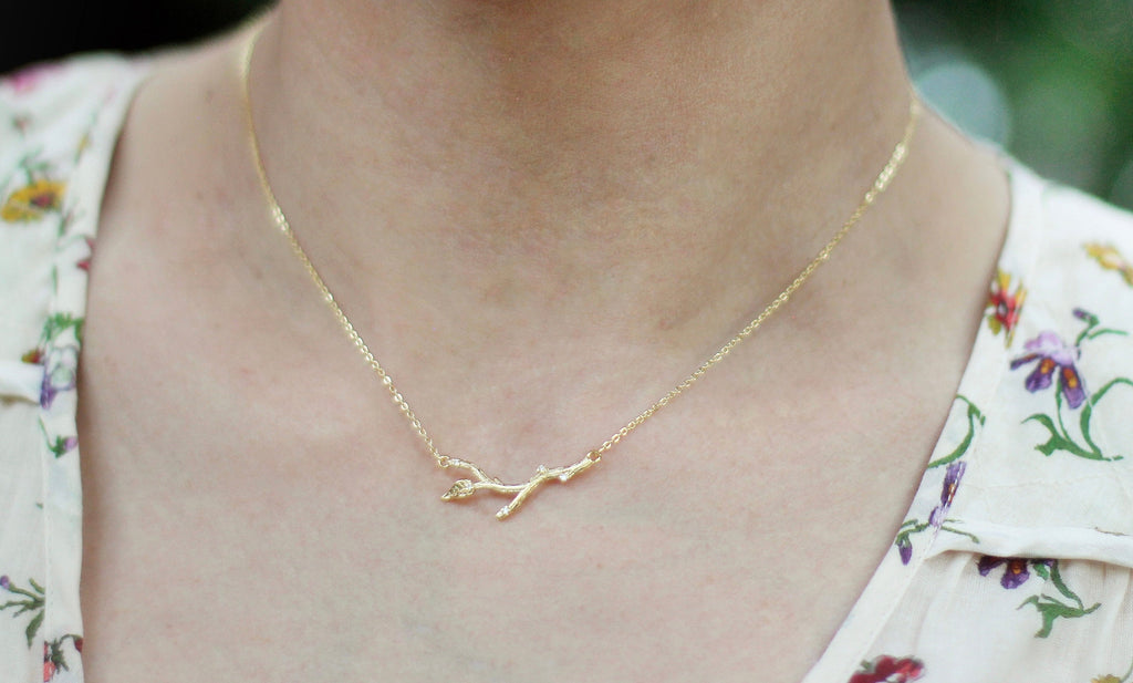 Crystals Branch with Leaf Necklace