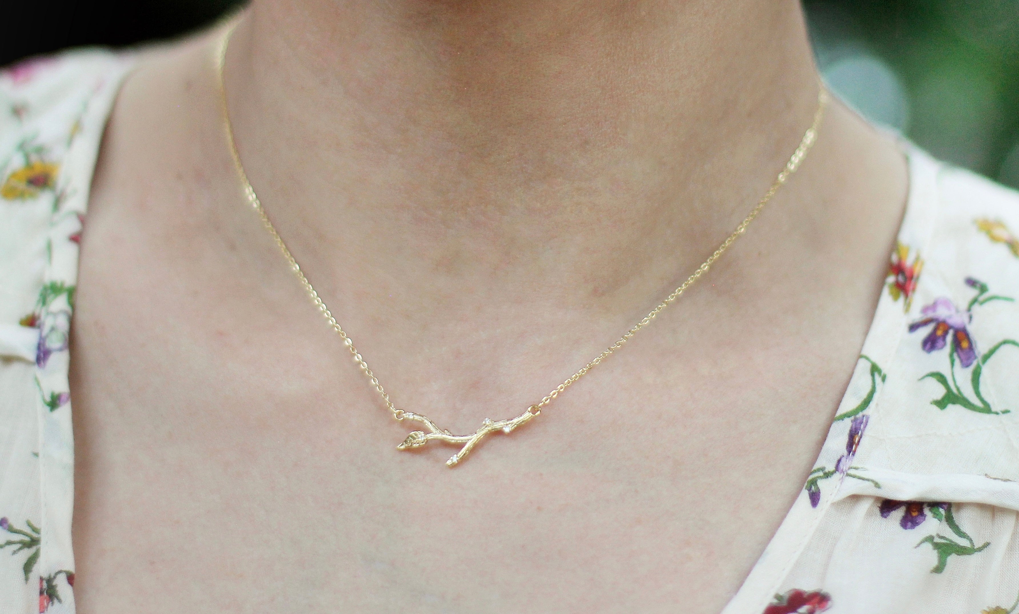 Crystals Branch with Leaf Necklace