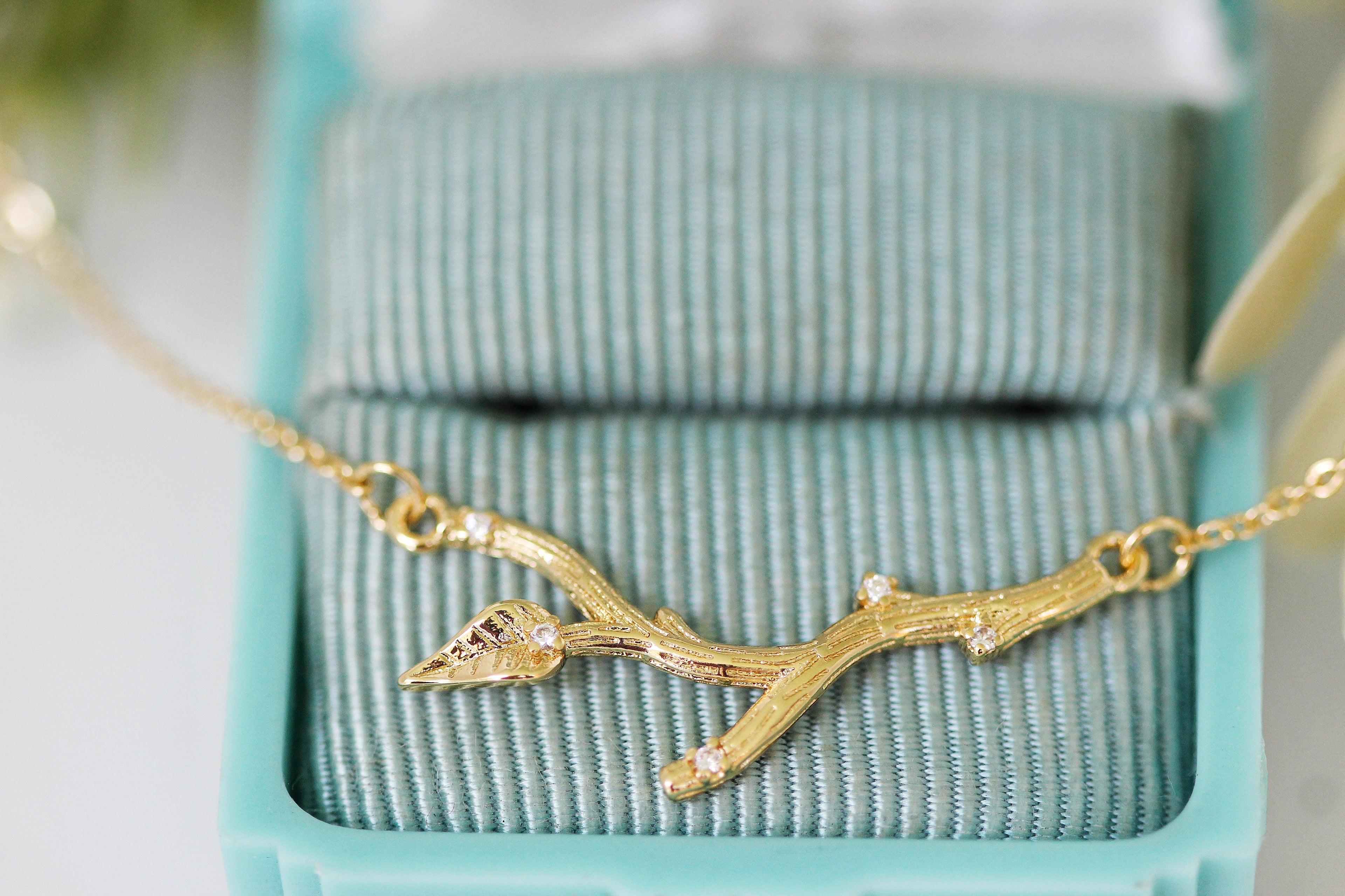 Crystals Branch with Leaf Necklace