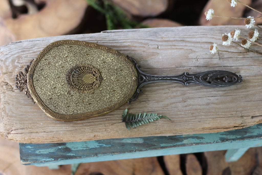 Antique Seashell Nautical Hand Mirror