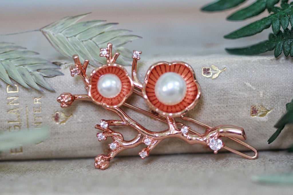 Hibiscus Flowers Pearls & Crystals Barrette