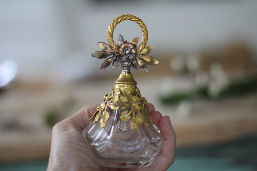 Antique Rare Floral Collar Glass Perfume Bottle