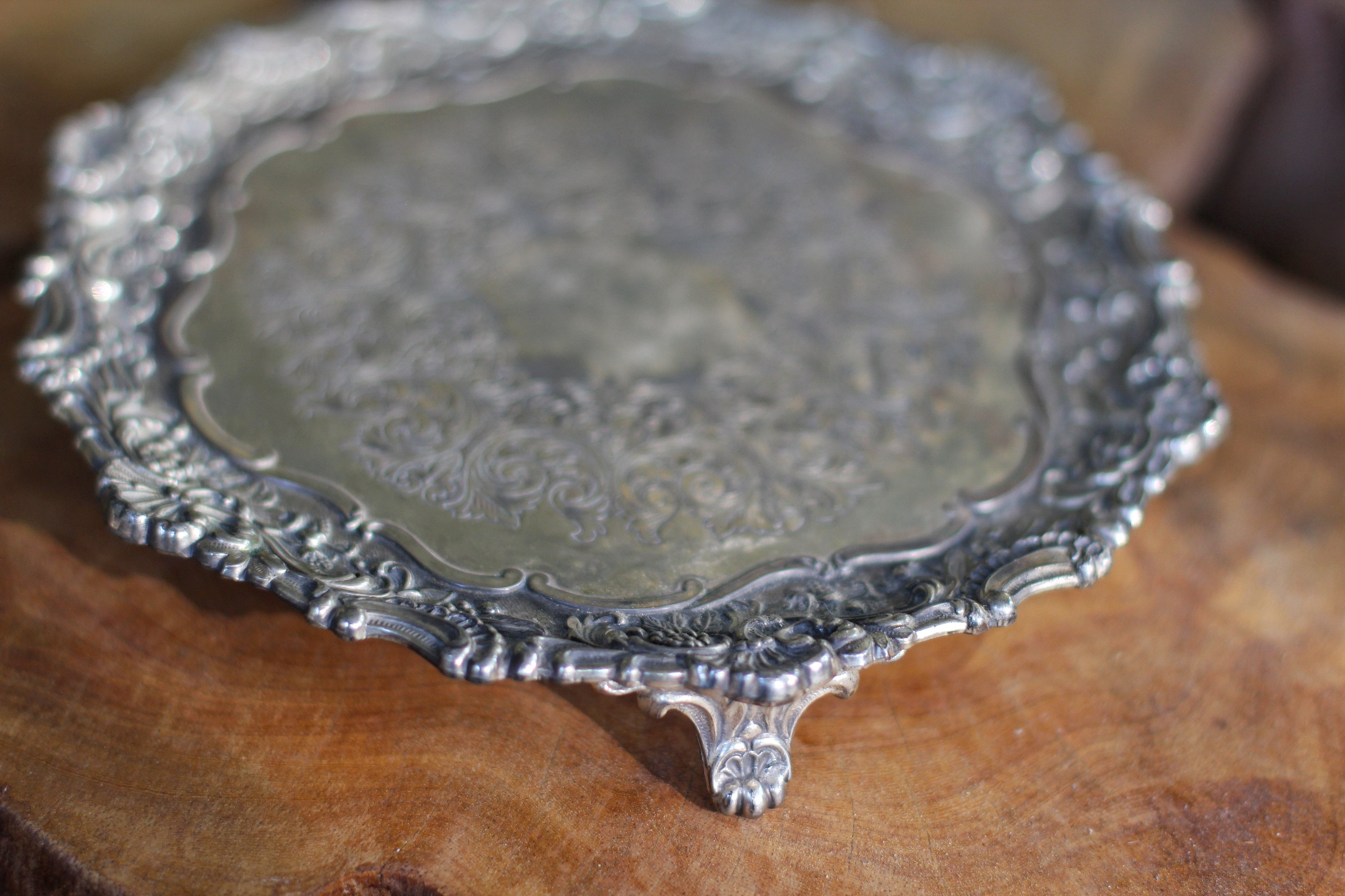 Antique Ornate Silver Claw feet Tray