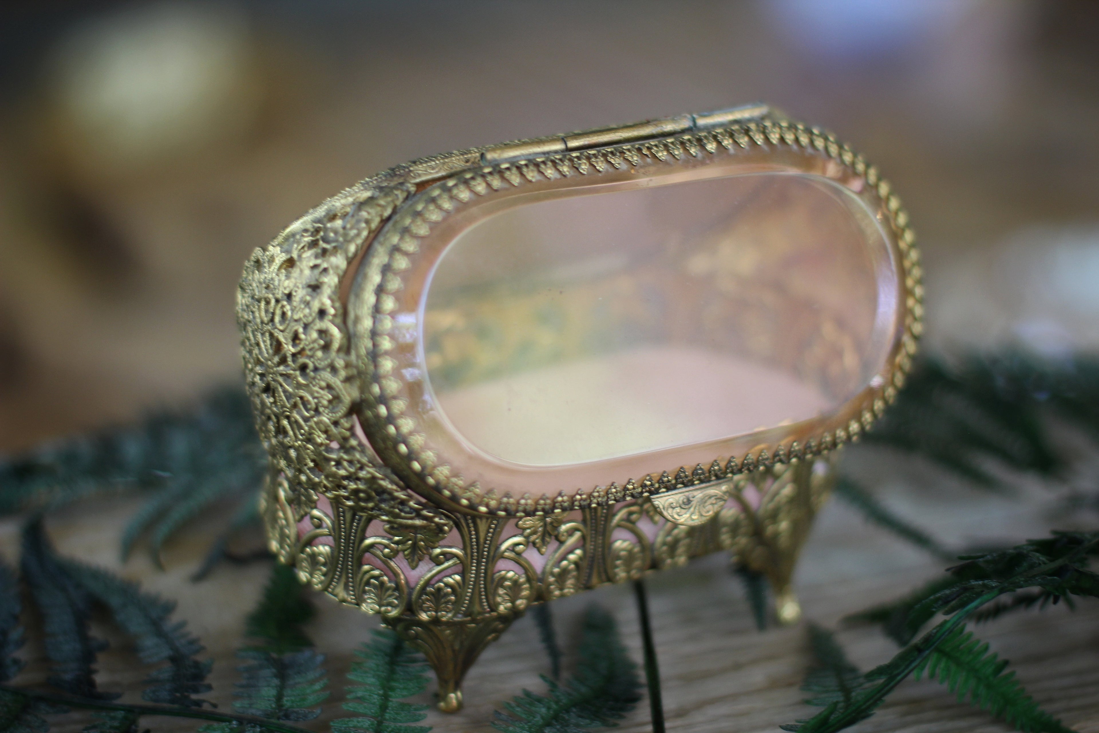 Antique Rare Amber Tinted Jewelry Box