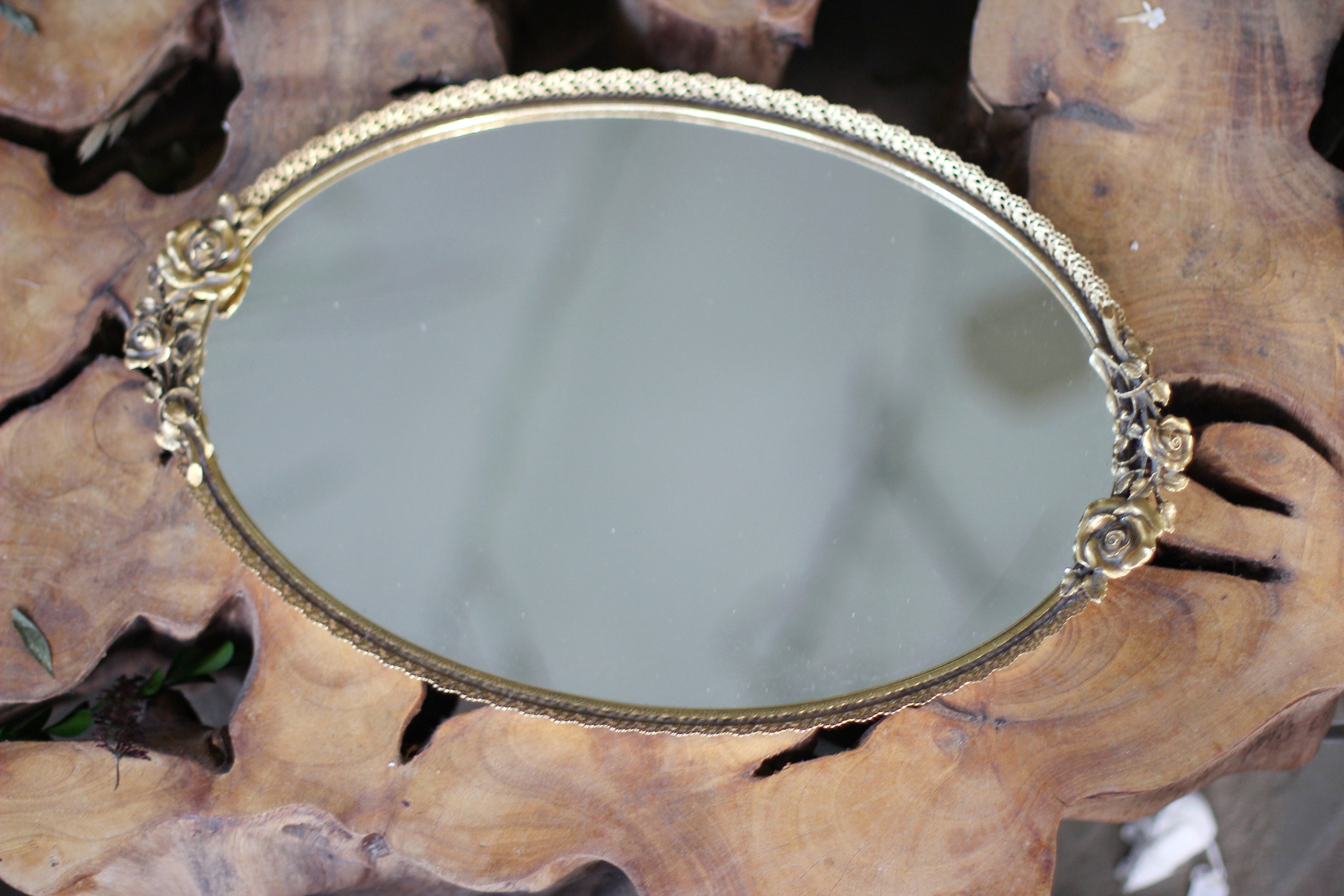 Antique Roses Mirror Tray
