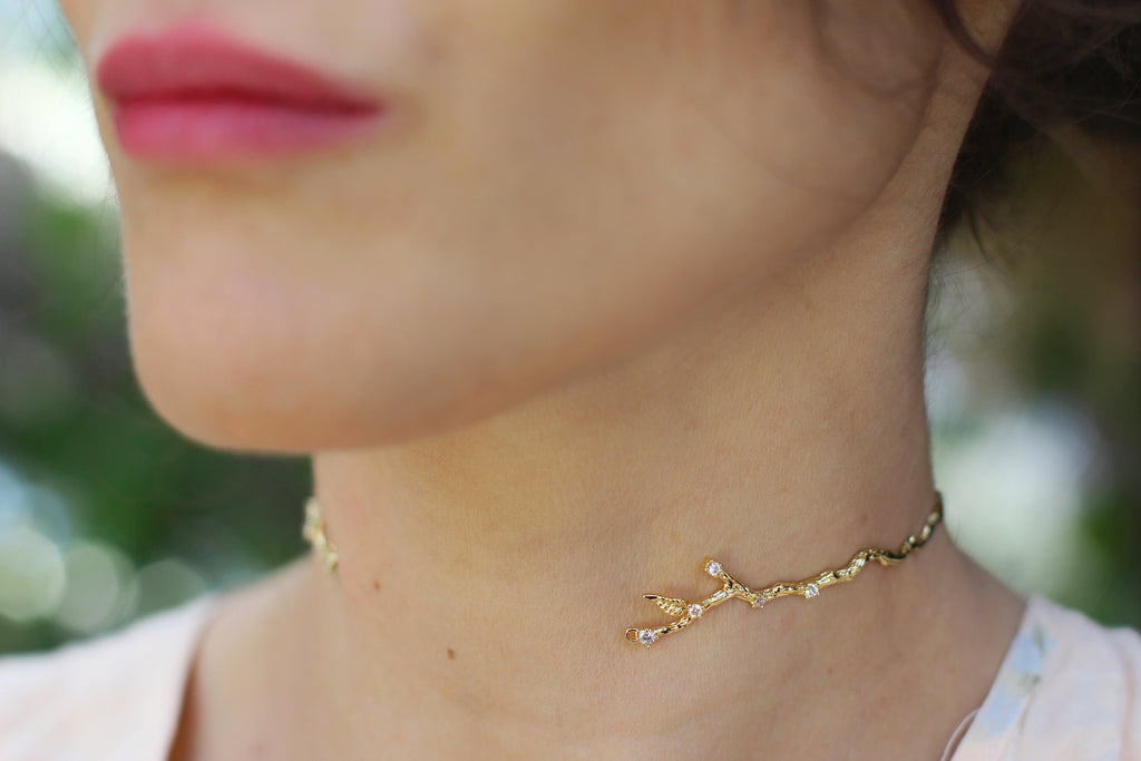 Rustic Branch with Crystals Choker