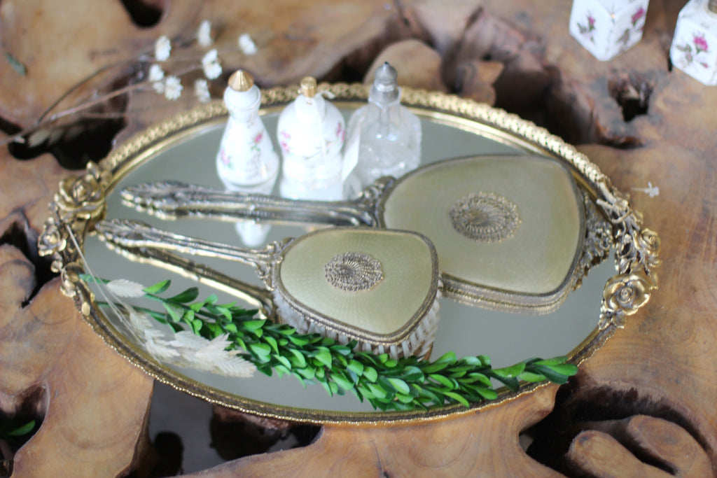 Antique Roses Mirror Tray
