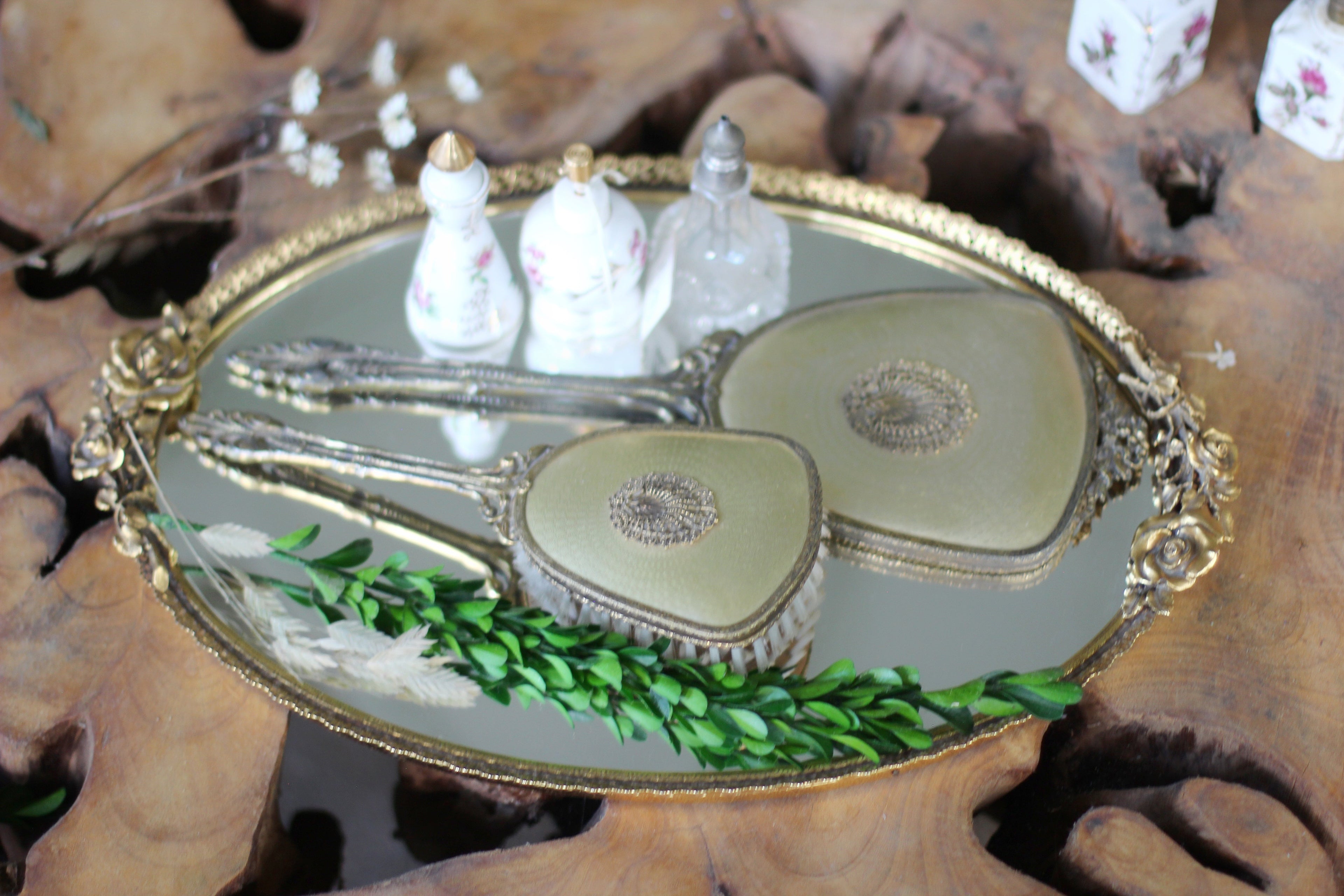 Antique Roses Mirror Tray
