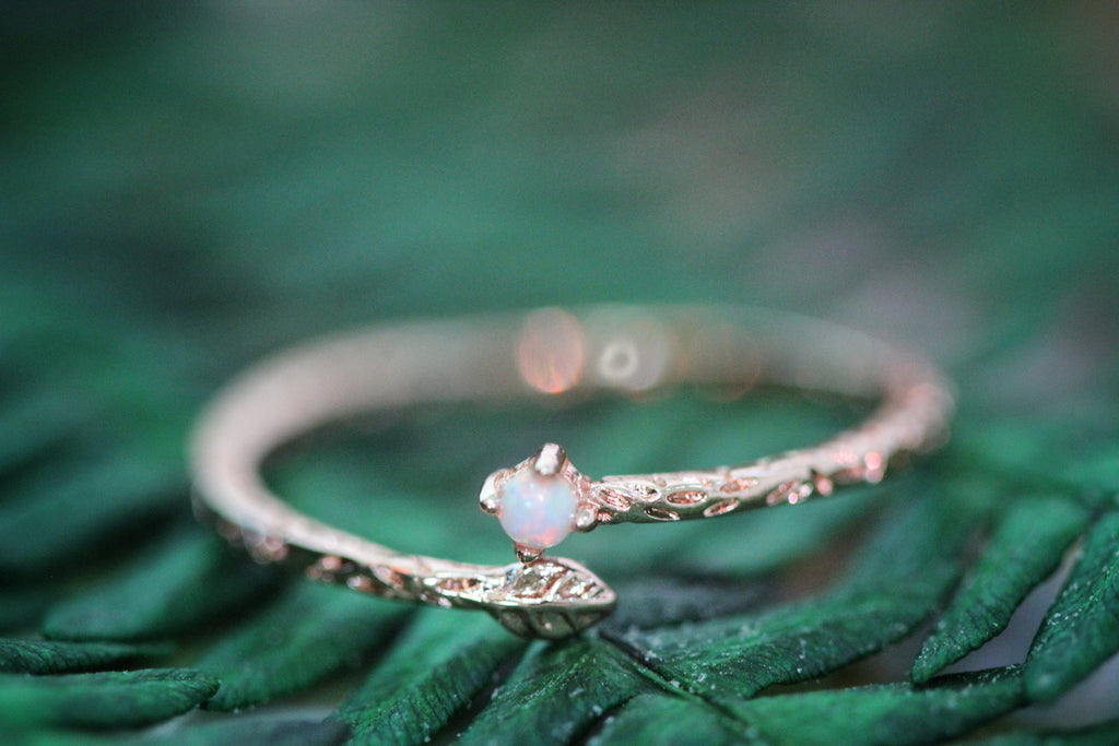 Tiny Leaf & Opal Ring