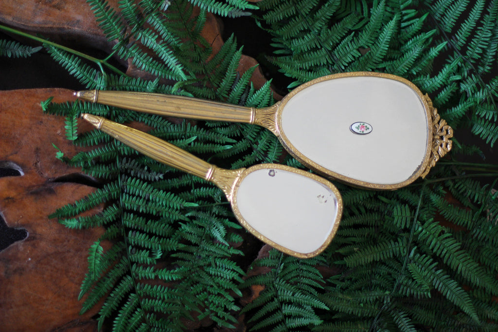 Antique Mirrored Guilloche Rose Vanity Set