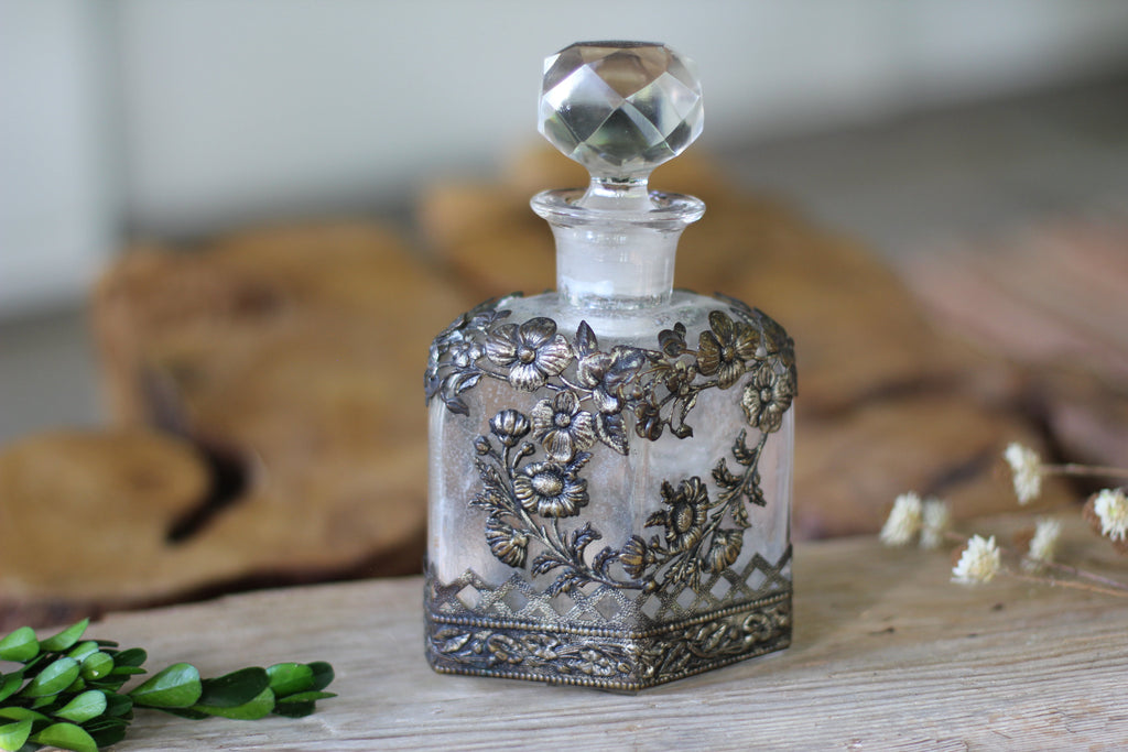Antique Silver Floral Collar Perfume Bottle