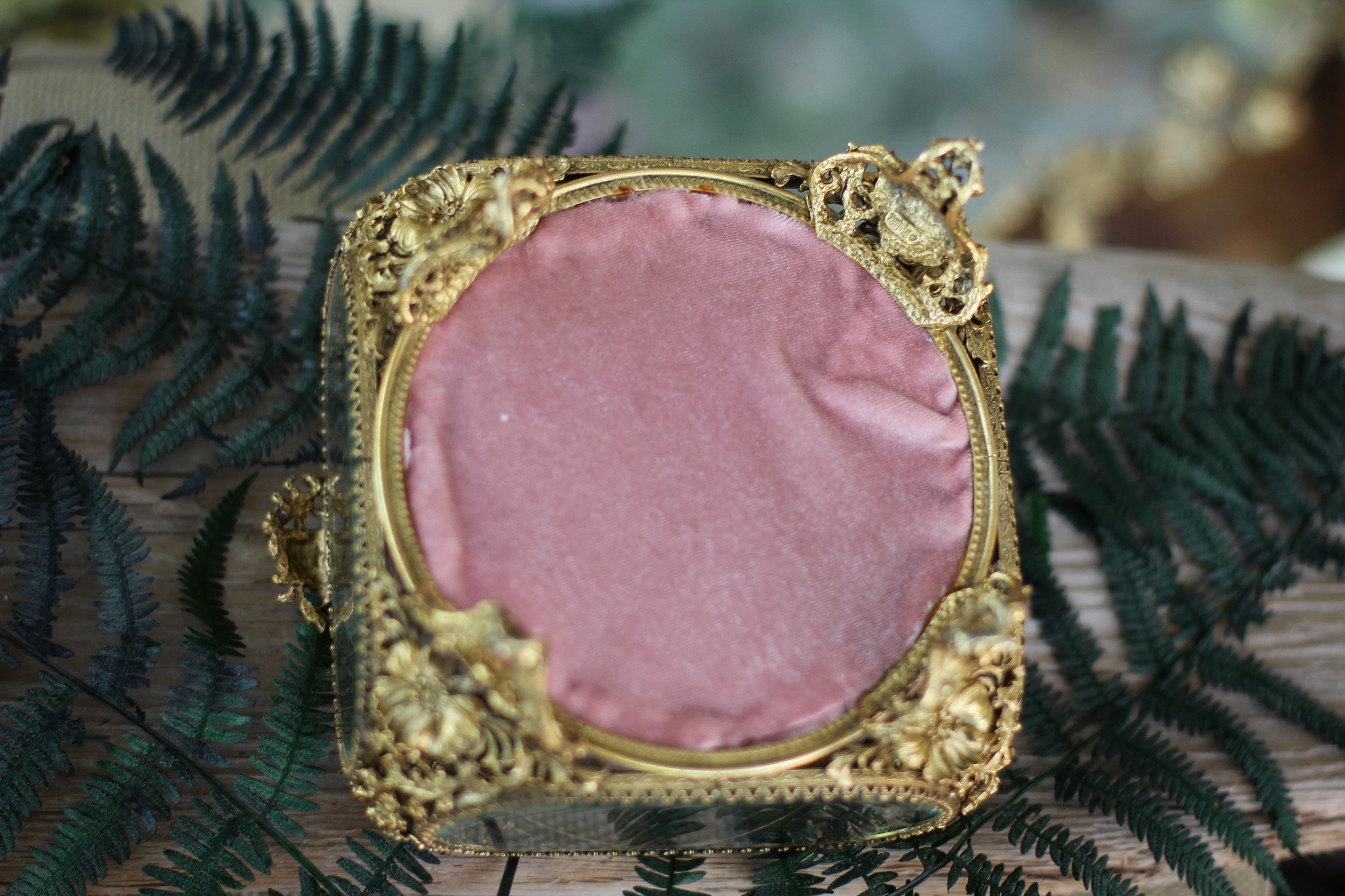 Antique Pink Padding French Victorian Dogwood Matson Jewelry Box