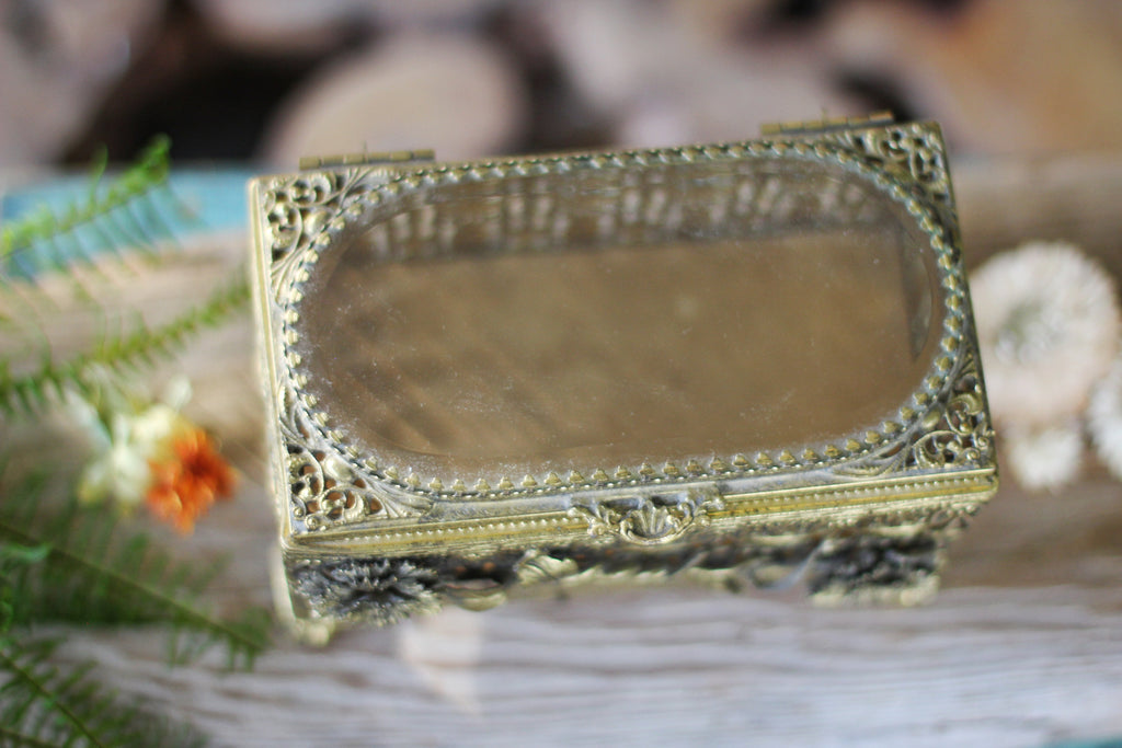 Antique Rare Floral Jewelry Box