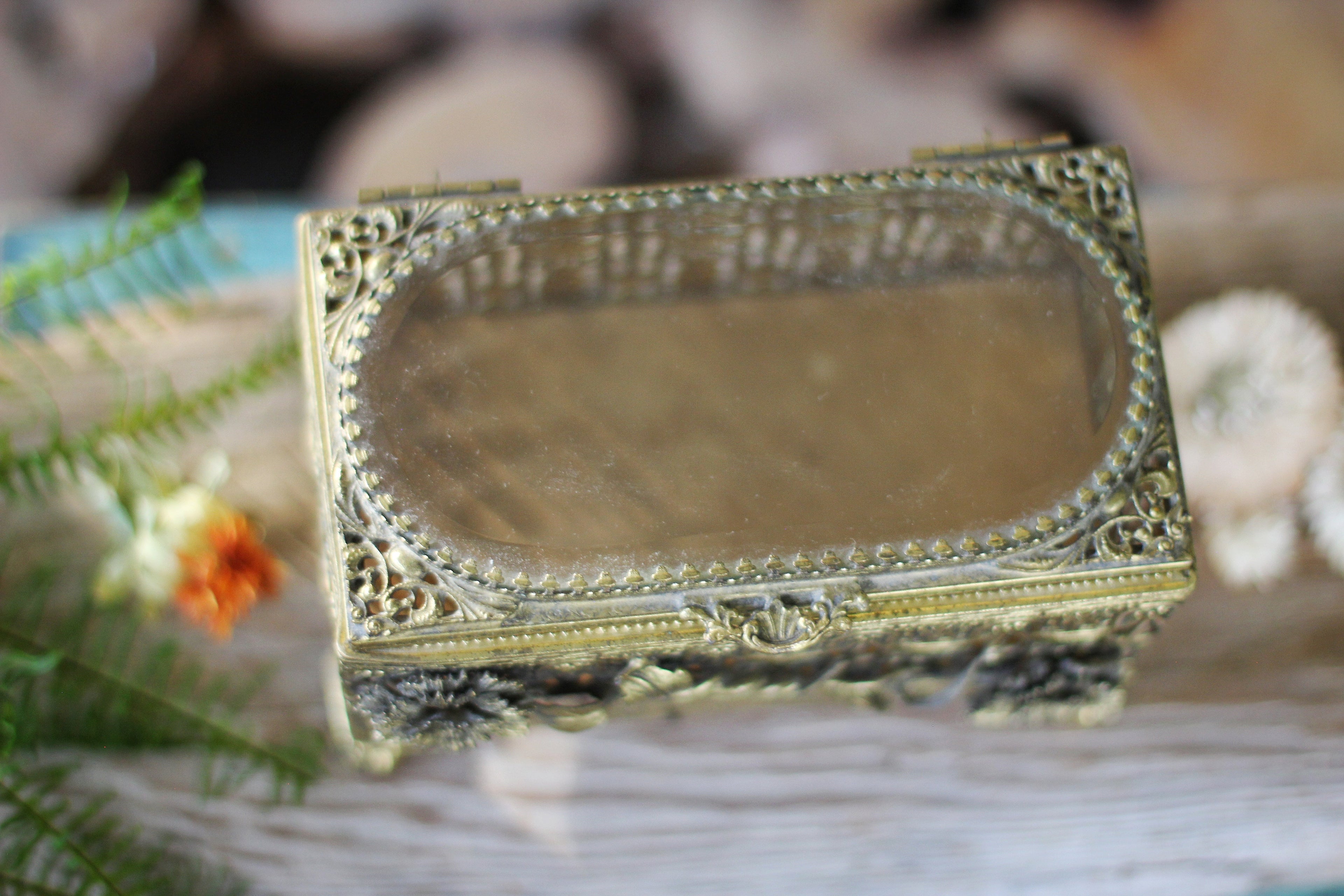 Antique Rare Floral Jewelry Box