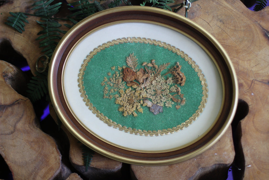 Vintage Oval Pressed Flowers Framed Collage