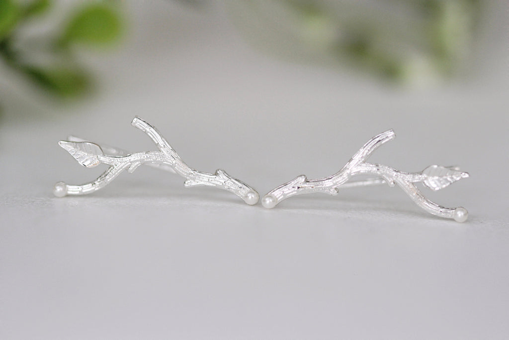 Rustic Branches with Pearls Ear Climbers / Earrings - Pair