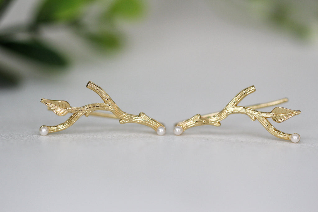 Rustic Branches with Pearls Ear Climbers / Earrings - Pair
