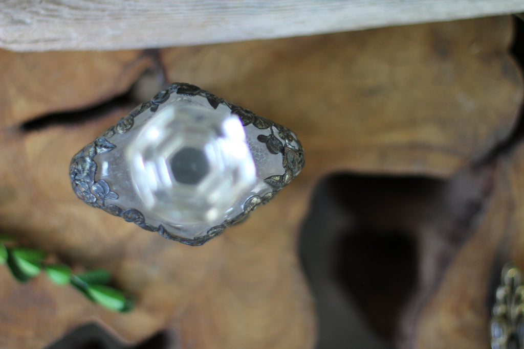 Antique Silver Floral Collar Perfume Bottle