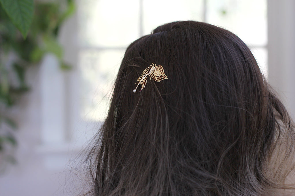 Peacock Feather Pearl Barrette