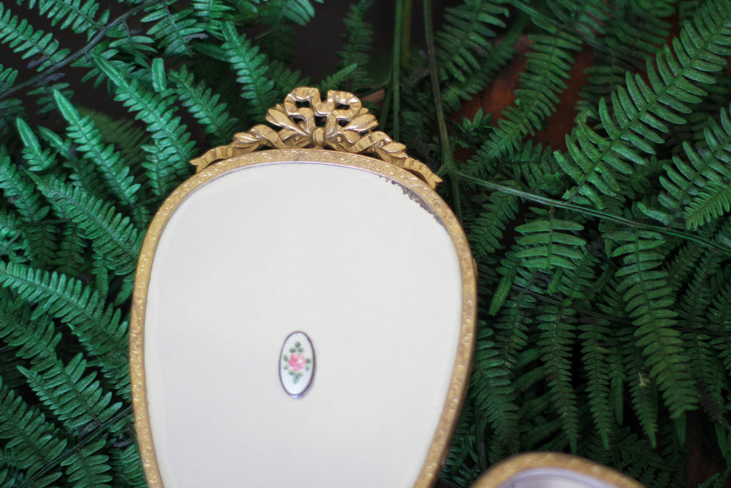 Antique Mirrored Guilloche Rose Vanity Set