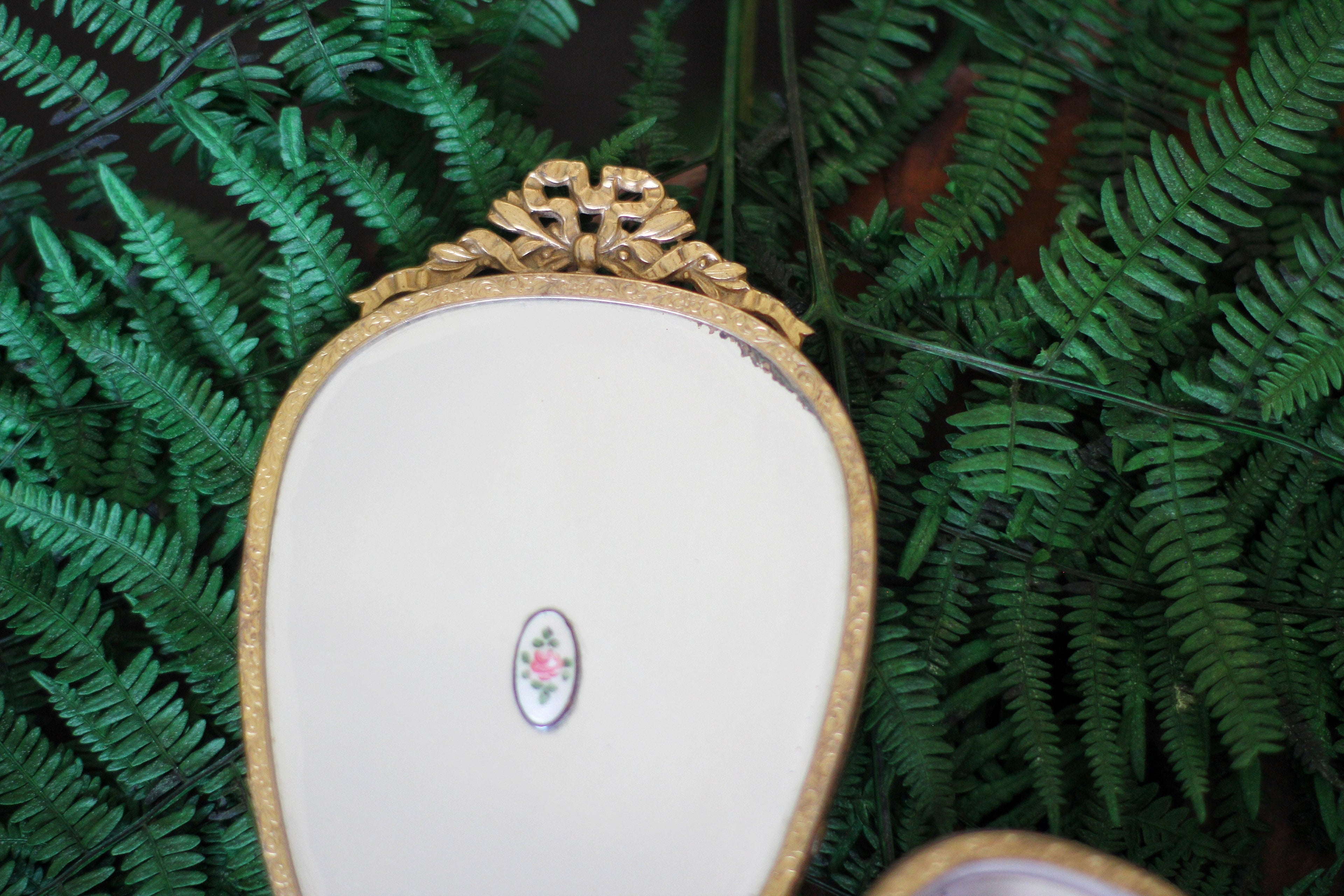 Antique Mirrored Guilloche Rose Vanity Set