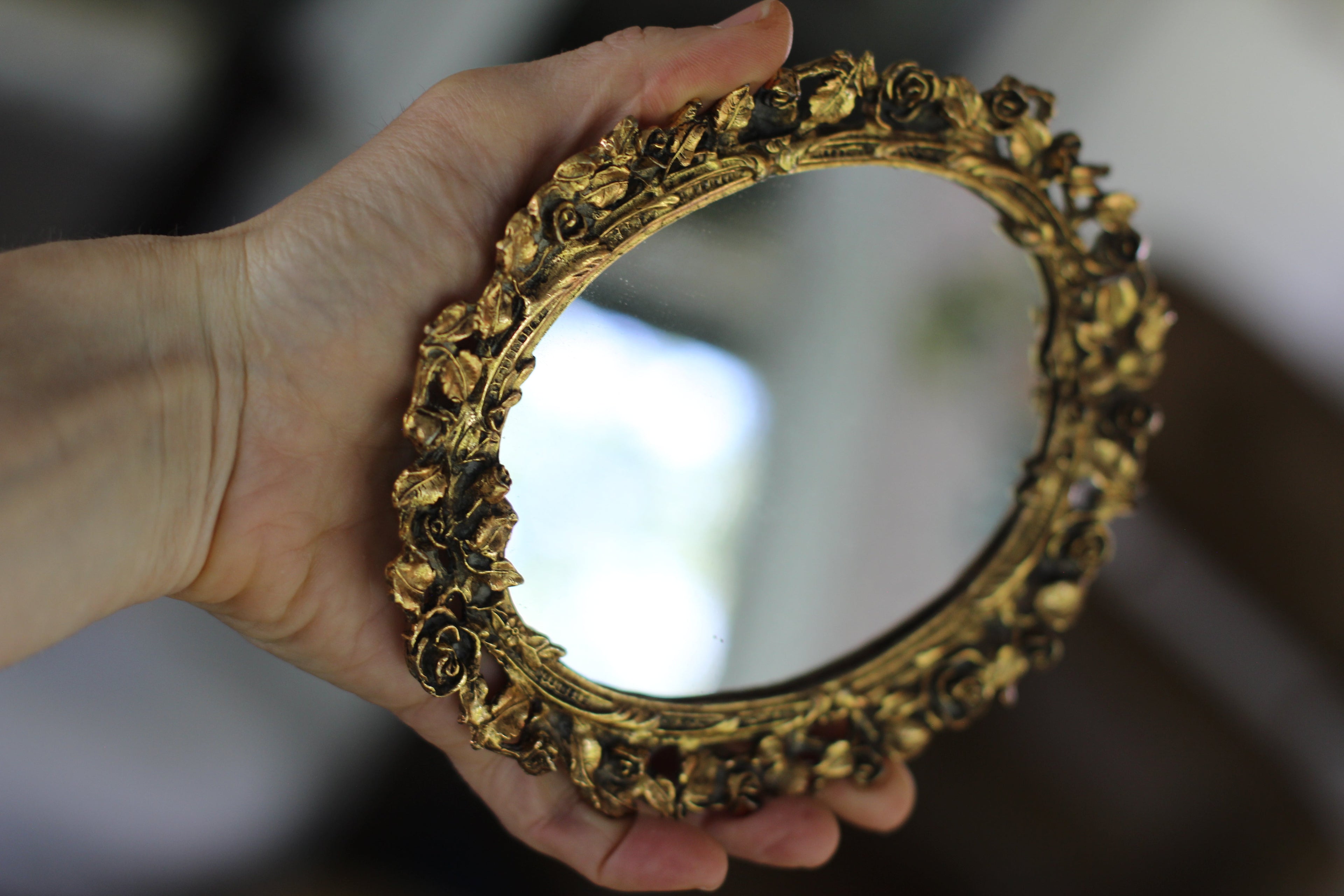 Antique Tiny Roses Matson Mirror Tray