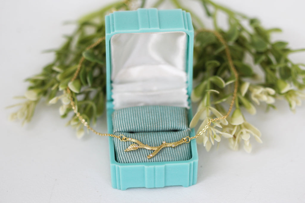 Crystals Branch with Leaf Necklace