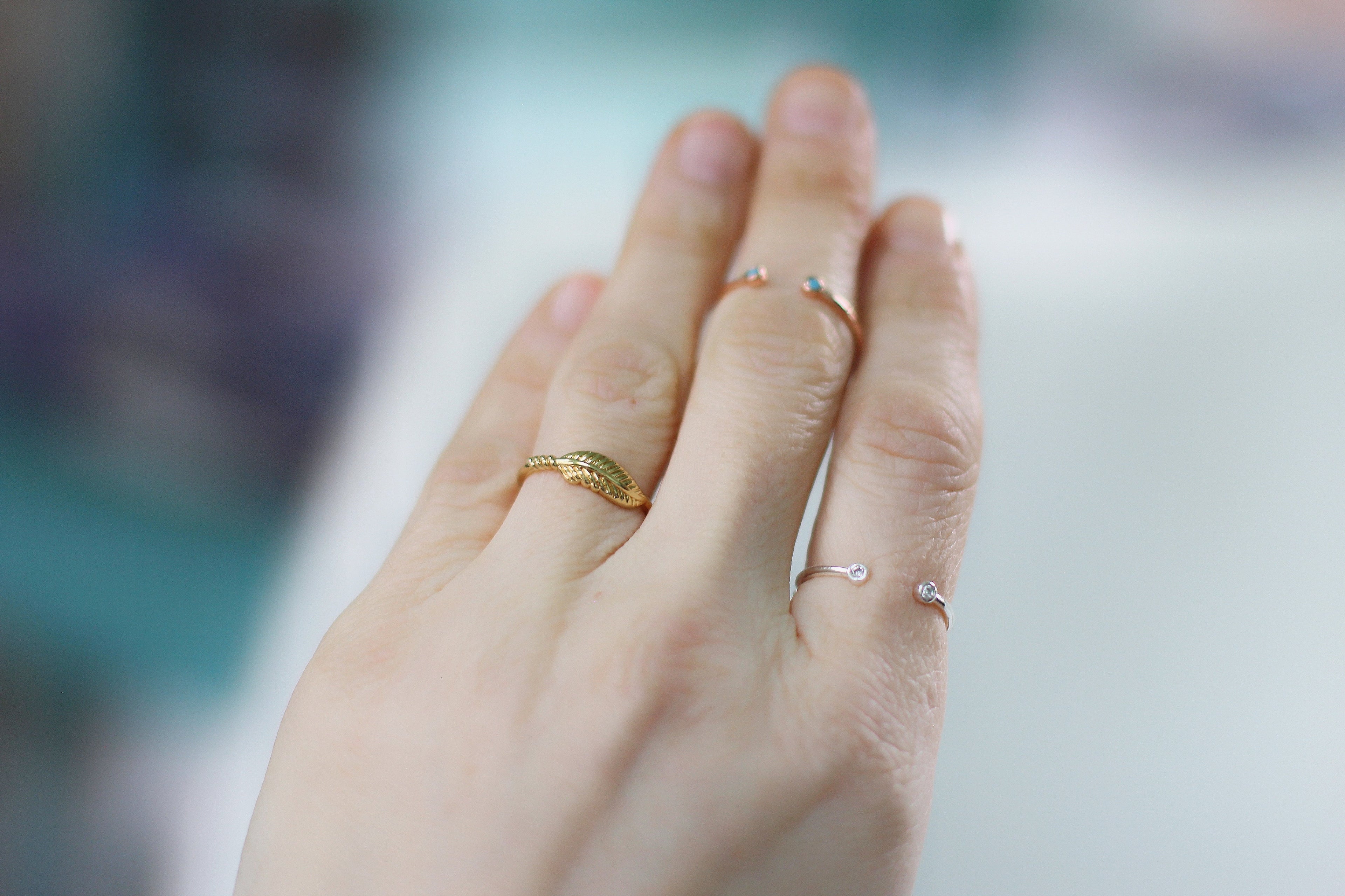 Bohemian Feather Ring with Crystals / Turquoise