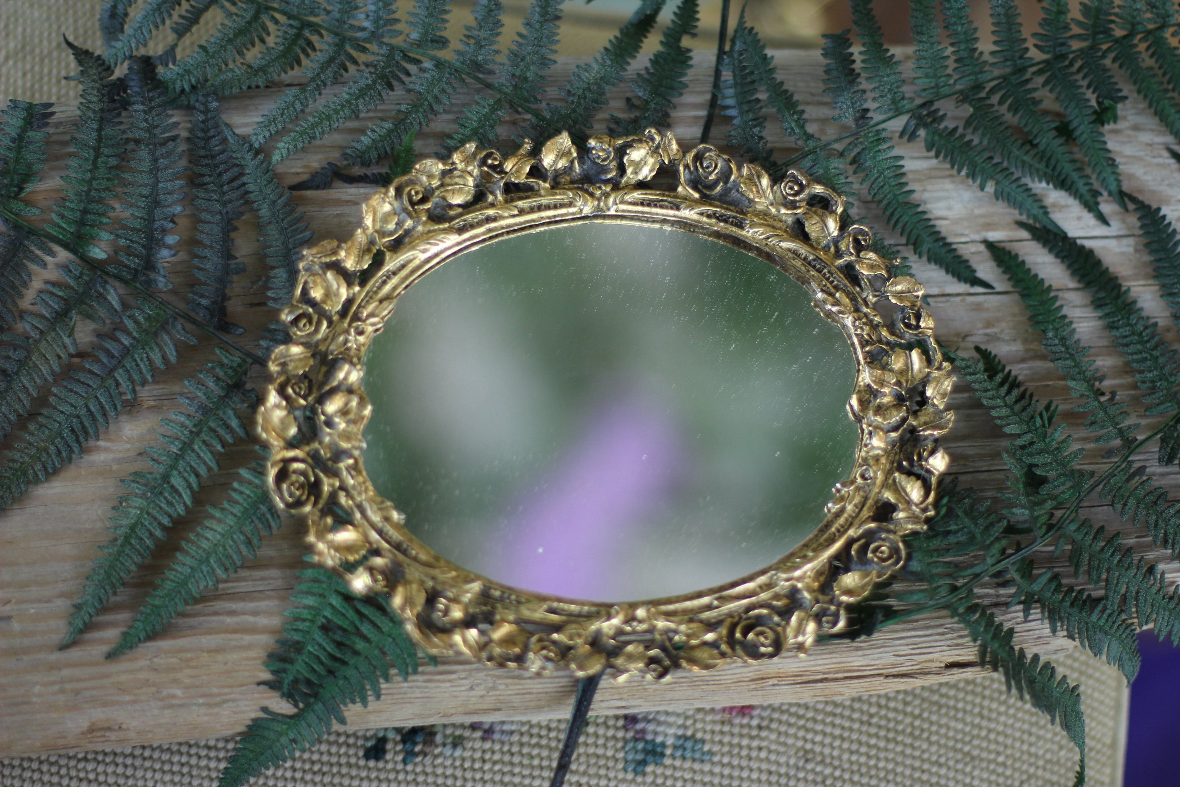 Antique Tiny Roses Matson Mirror Tray