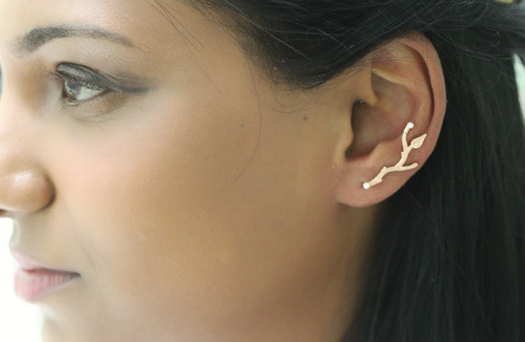 Rustic Branches with Pearls Ear Climbers / Earrings - Pair