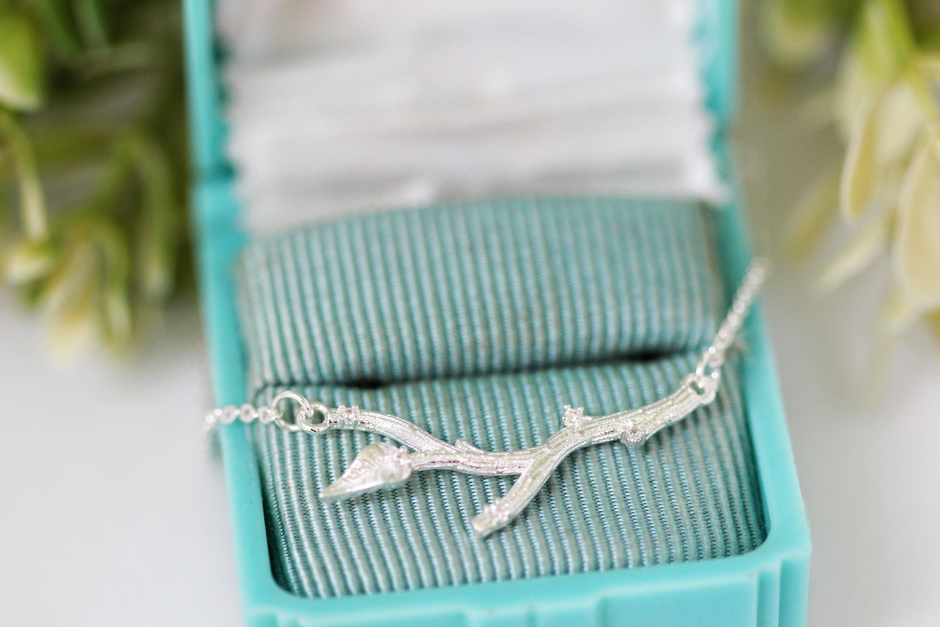 Crystals Branch with Leaf Necklace