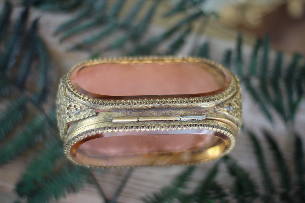 Antique Rare Amber Tinted Jewelry Box