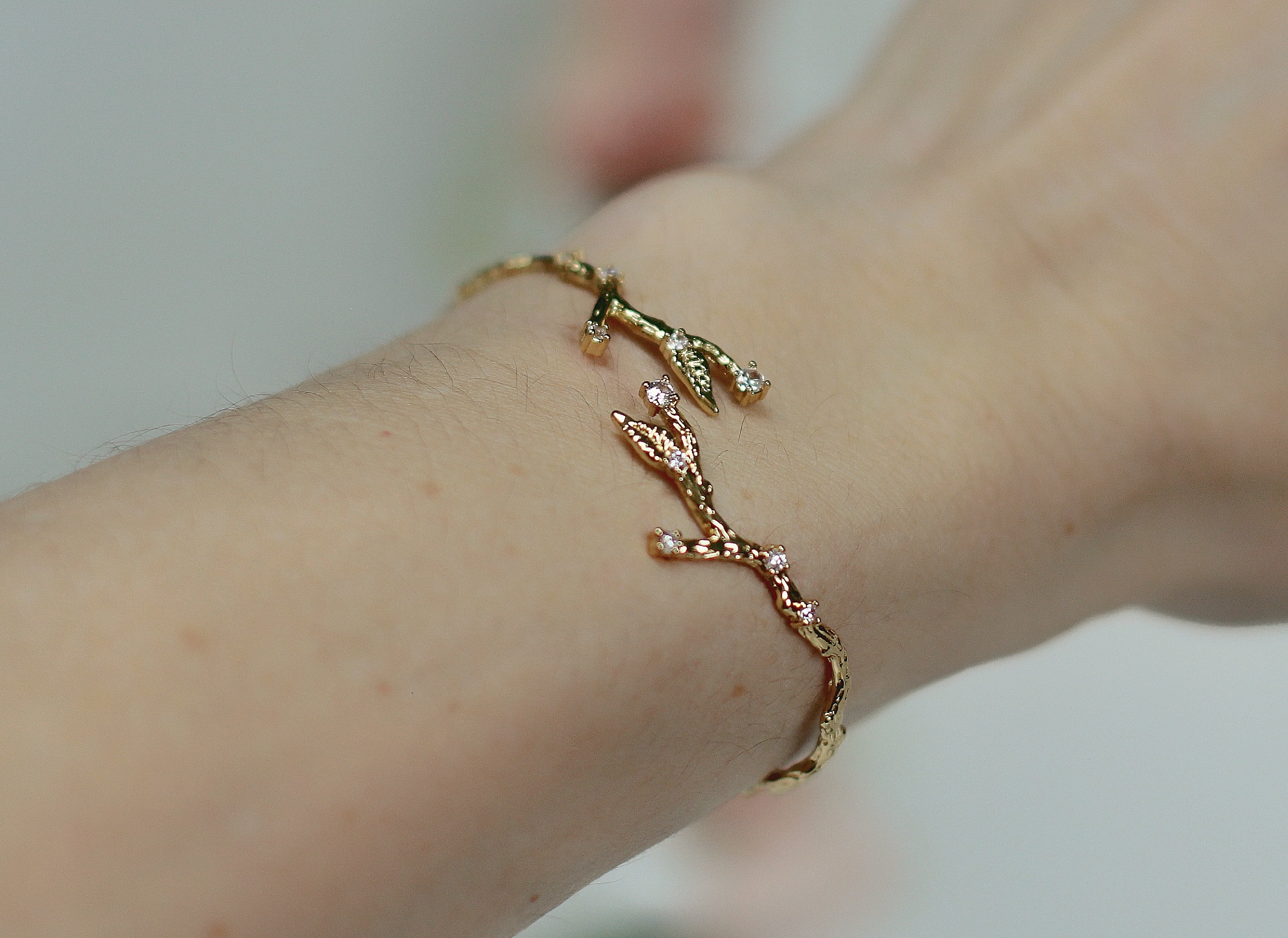 Rustic Dainty Branch Crystals Bracelet