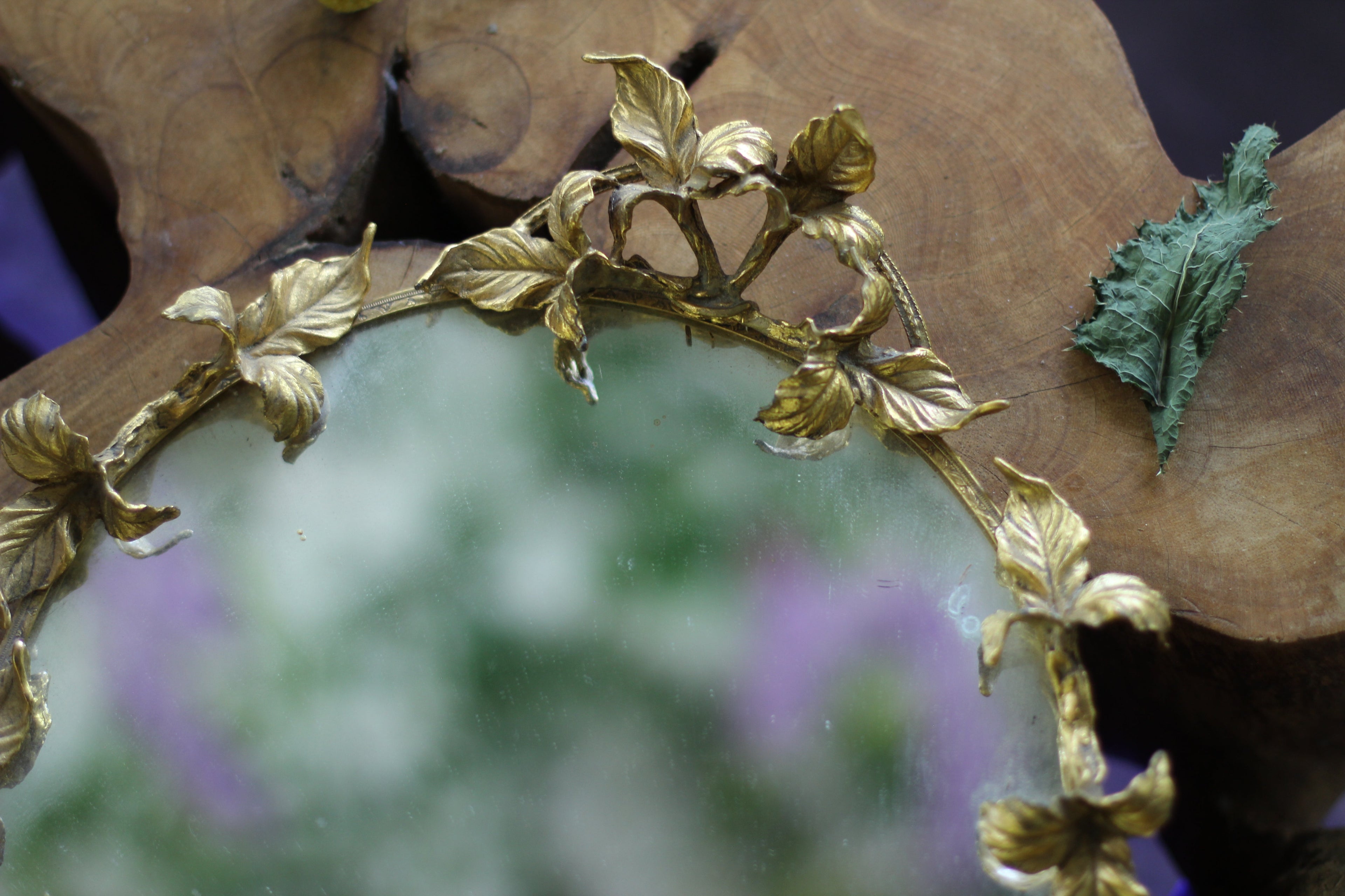 Antique Large Impressive Leaves Mirror Tray