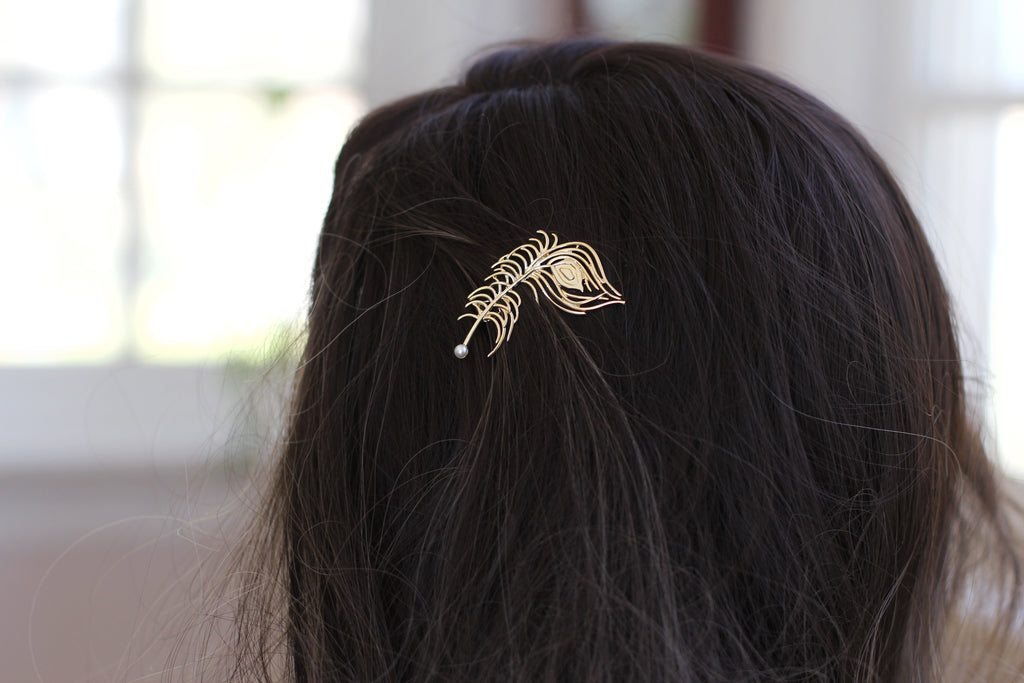 Peacock Feather Pearl Barrette