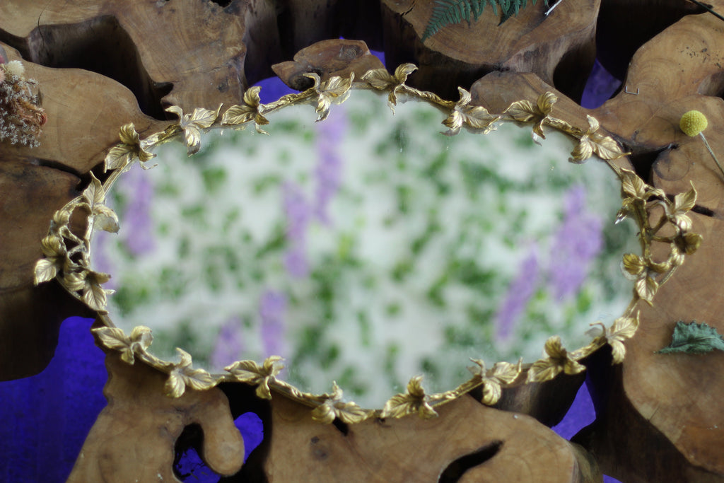 Antique Large Impressive Leaves Mirror Tray