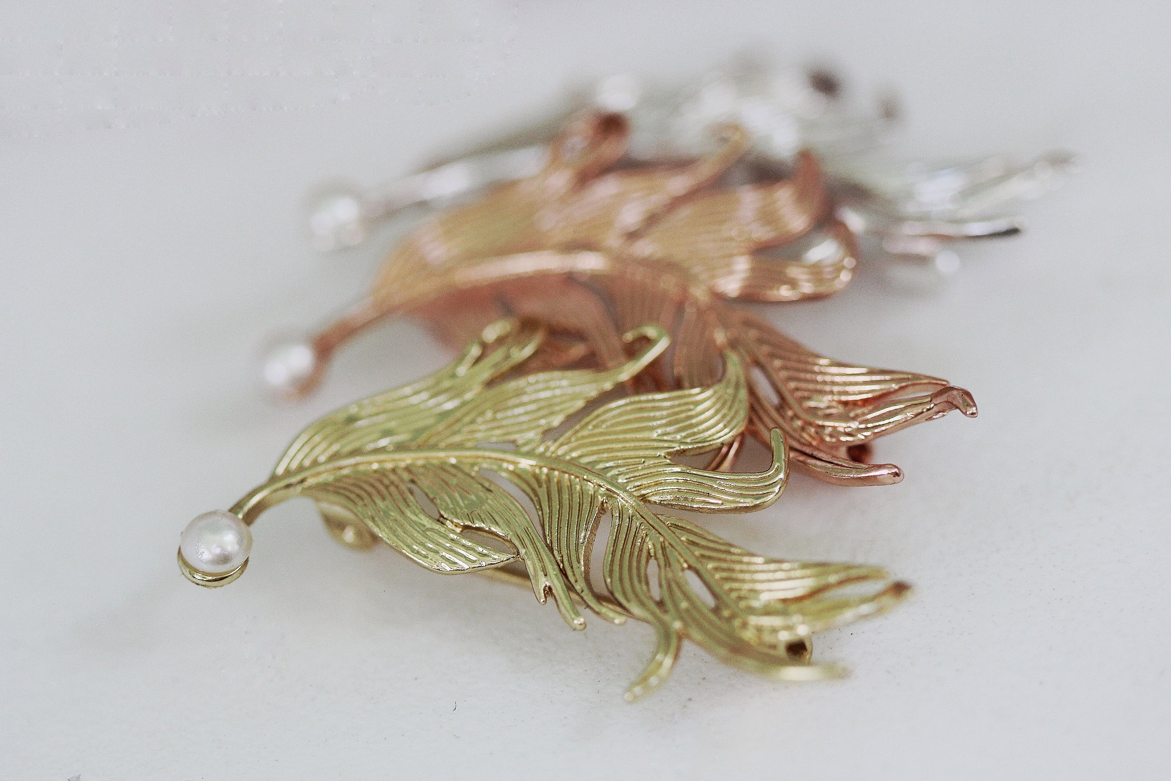 Swirly Feather Pearl Brooch