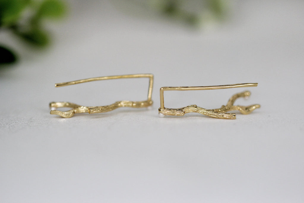 Rustic Branches with Pearls Ear Climbers / Earrings - Pair