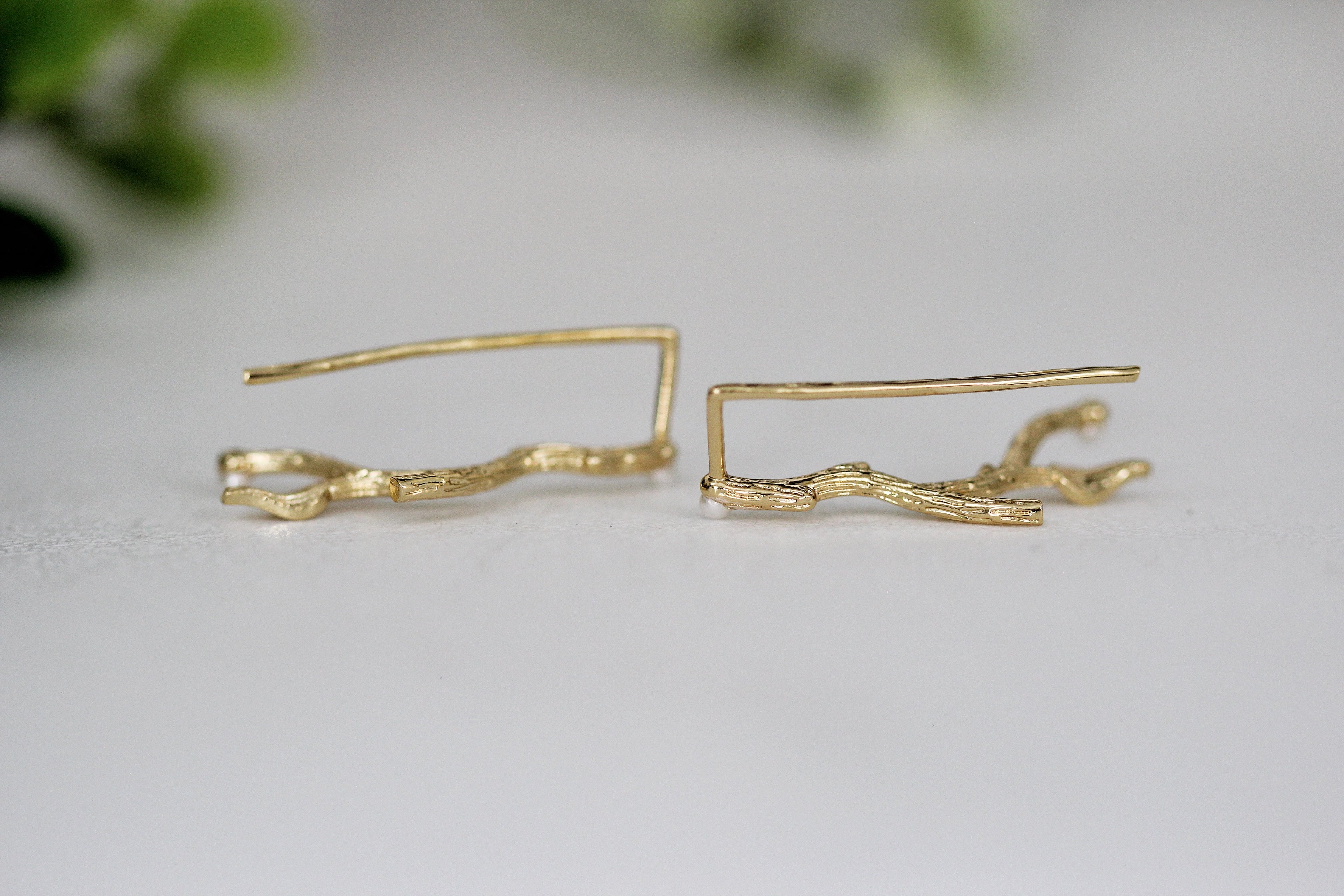 Rustic Branches with Pearls Ear Climbers / Earrings - Pair