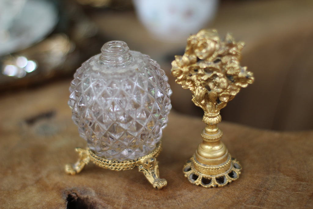 Antique Rare Stylebuilt Rose Glass Perfume Bottle