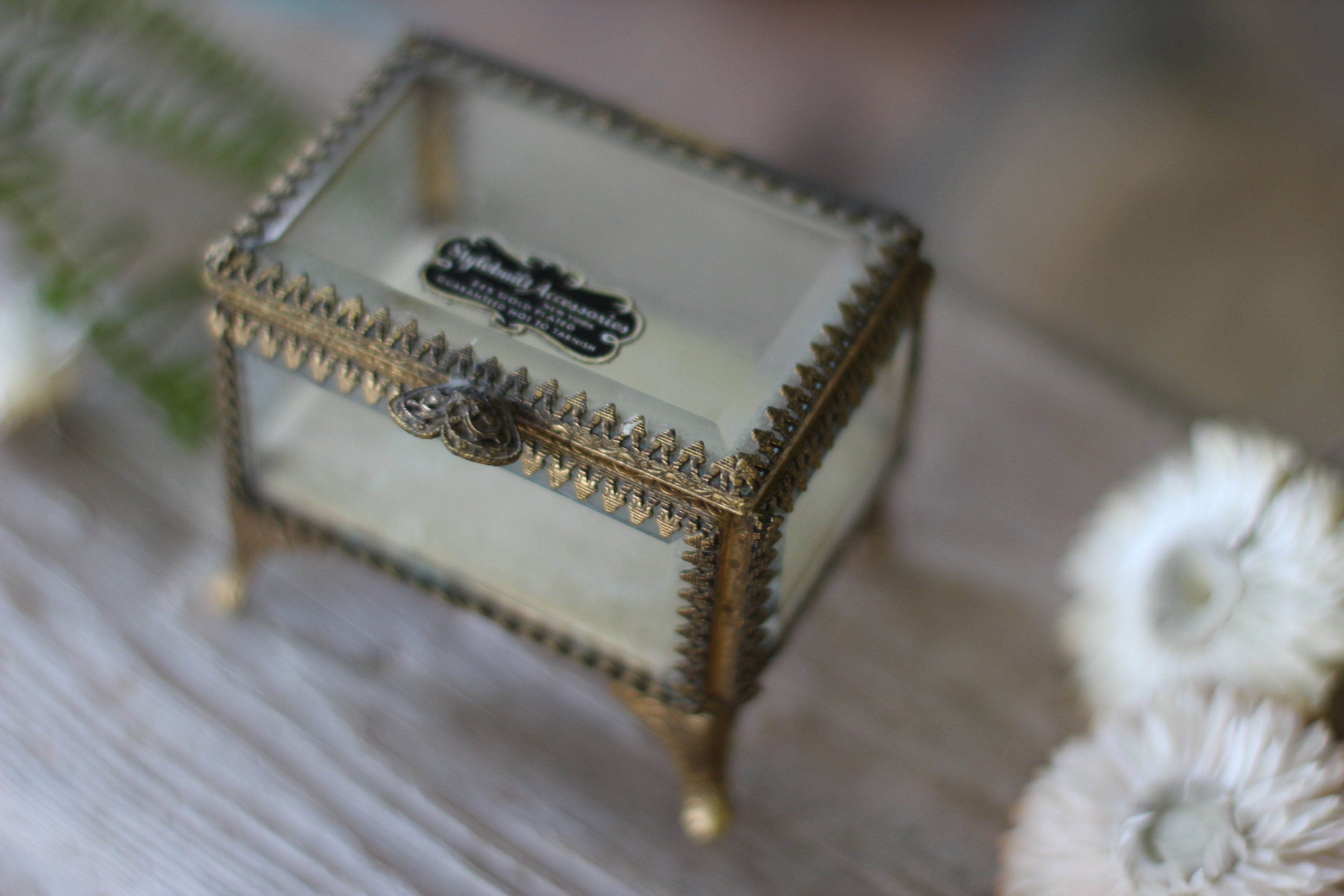 Vintage Small Ormolu Beveled Glass Jewelry Box