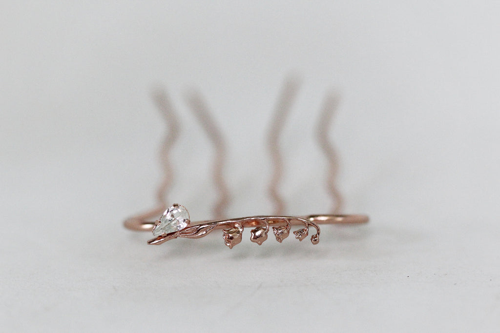 Dainty Crystal Lily of the Valley Floral Hair Prong