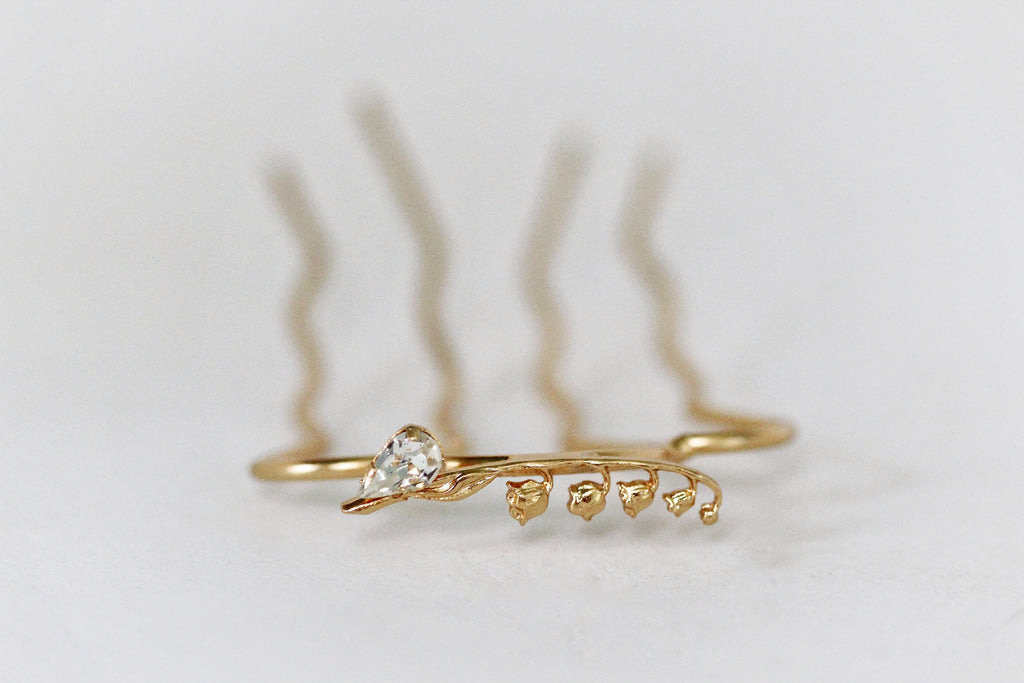 Dainty Crystal Lily of the Valley Floral Hair Prong