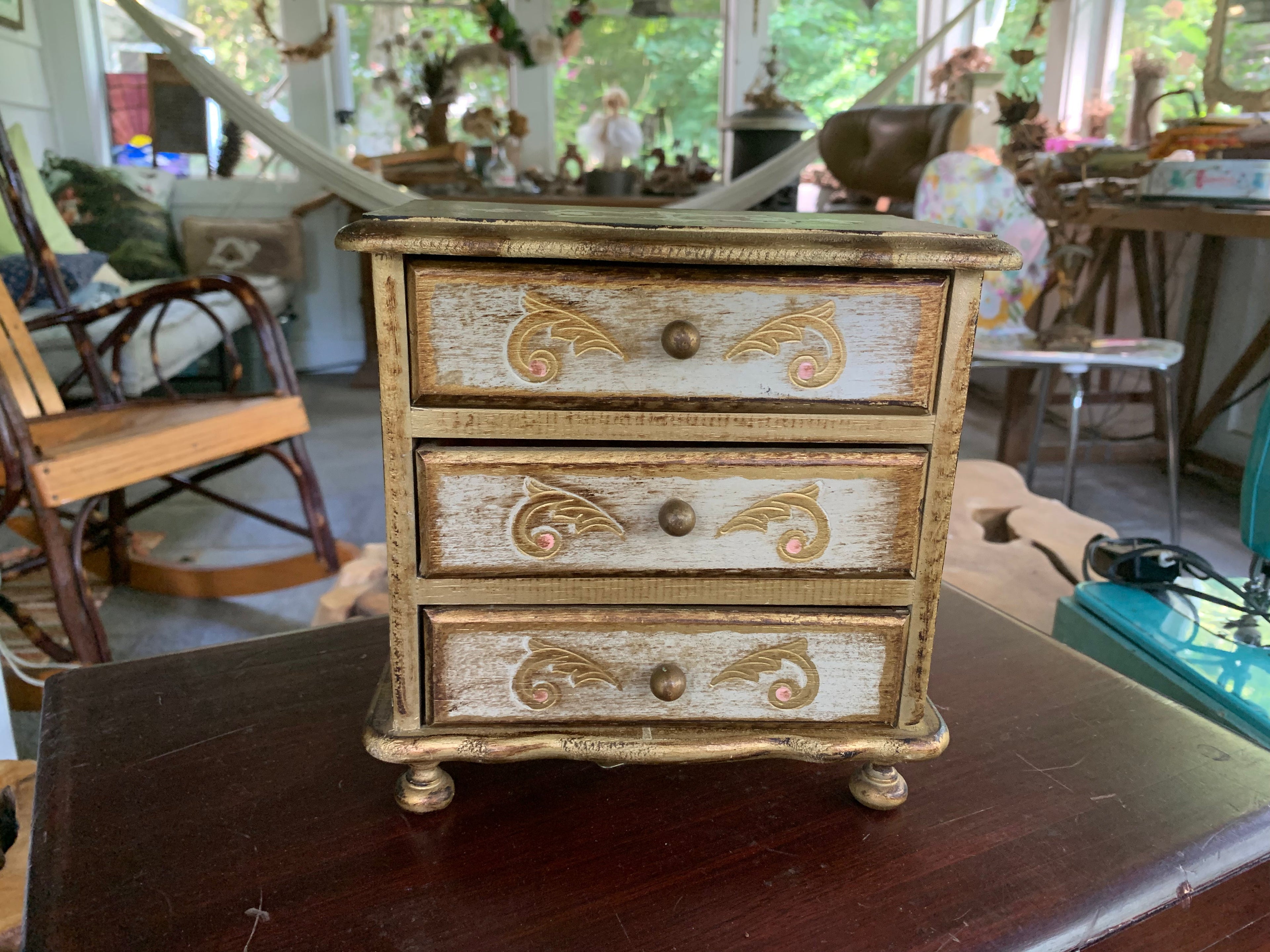 Vintage Florentine Wood Music Jewelry Box