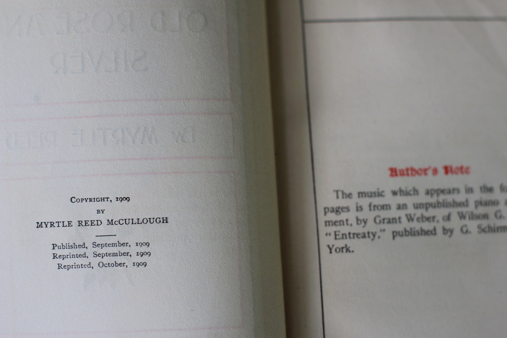 Antique Book Old Rose & Silver by Myrtle Reed 1909 Hardback.